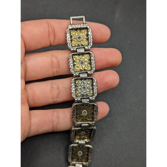 Brighton Detailed Two Tone Silver Gold Square Bracelet - Picture 9 of 12
